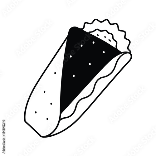 Burrito cut in half showing layered fillings in dynamic fine line style Vector illustration