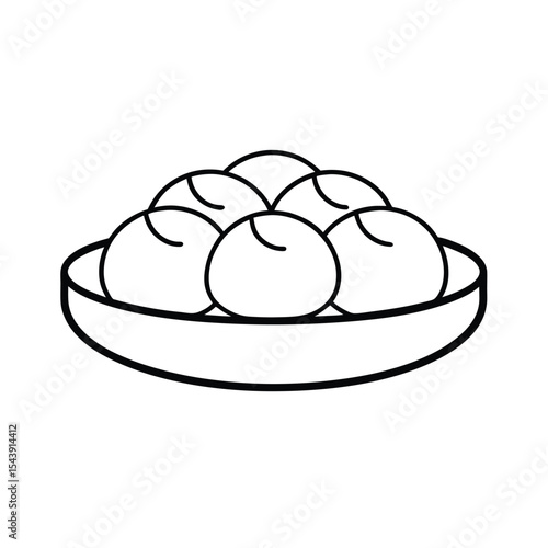 Dim sum bamboo tray portrayed in delicate thin monoline illustration Vector illustration