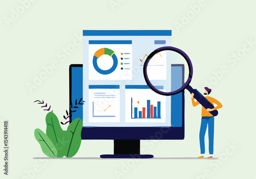 Data Analytics and Market Research Concept with Magnifying Glass and Business Charts – Financial Report Analysis, Performance Metrics, and Insight Visualization.