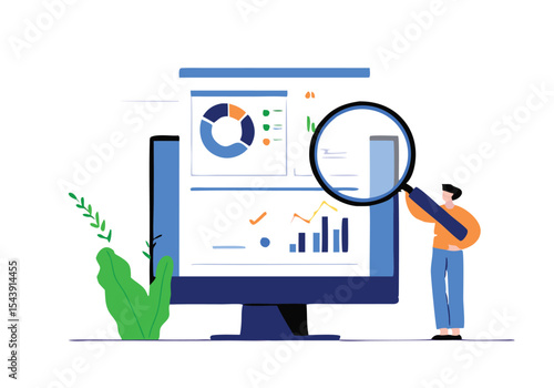 Data Analytics and Market Research Concept with Magnifying Glass and Business Charts – Financial Report Analysis, Performance Metrics, and Insight Visualization.