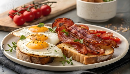 Wallpaper Mural Crispy Bacon Sizzling Fried Eggs Toasted Bread image Torontodigital.ca