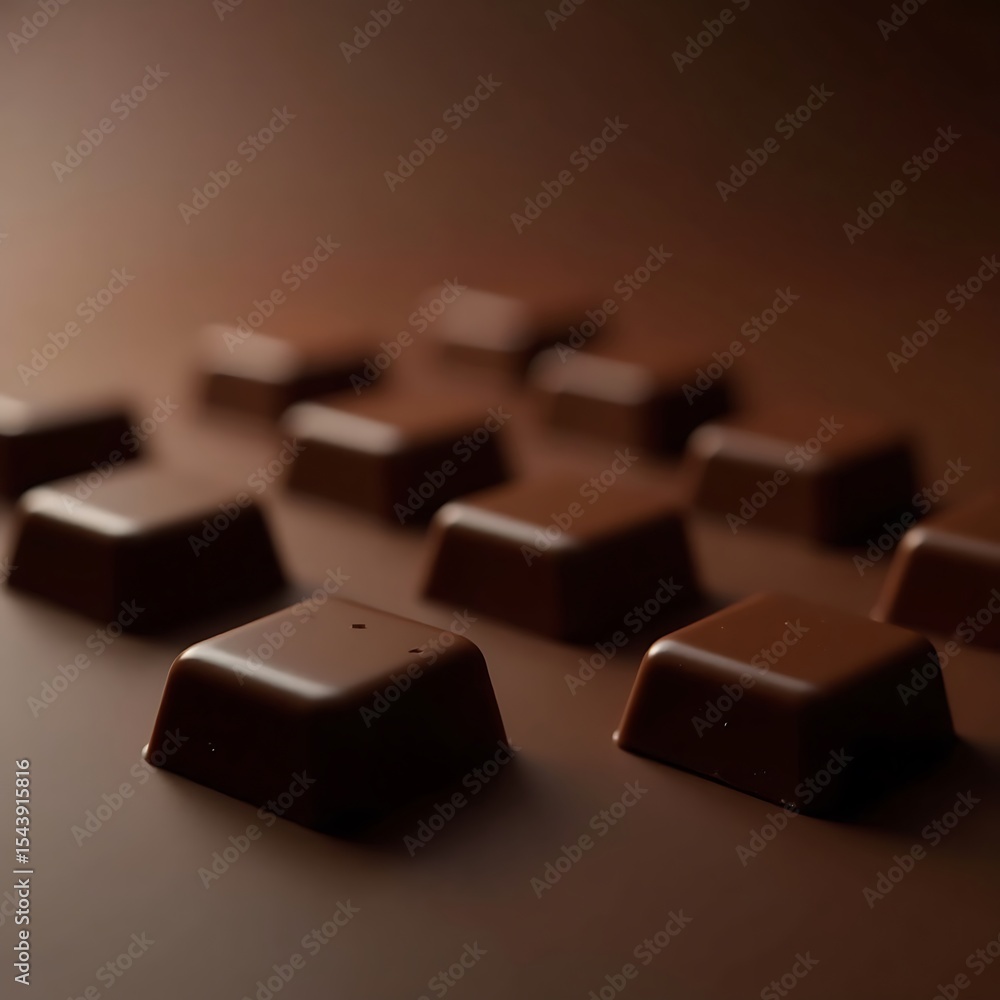 Close-up of exquisite dark chocolate squares. Close-up of exquisite dark chocolate squares.