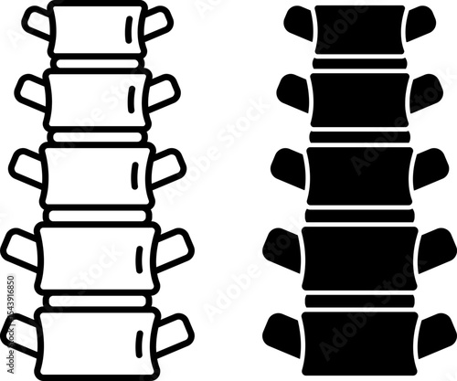 Spine Icons. Black And White Vector Illustrations. The Spinal Column is Formed By A Chain Of Bones Running Along The Back. Human Body Part. Concept Anatomy