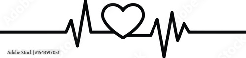Heartbeat line with heart shape in the middle on a white background art