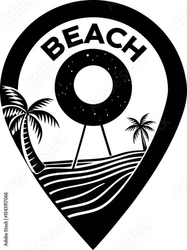 Travel Map With Beach Marked Vector Silhouette On White Background