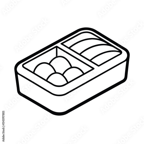 Japanese bento lunch box with sections drawn in meticulous fine lines Vector illustration
