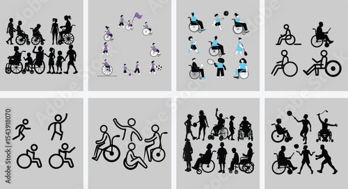 Inclusive People in Wheelchair Silhouette Set Diversity and Accessibility Concept