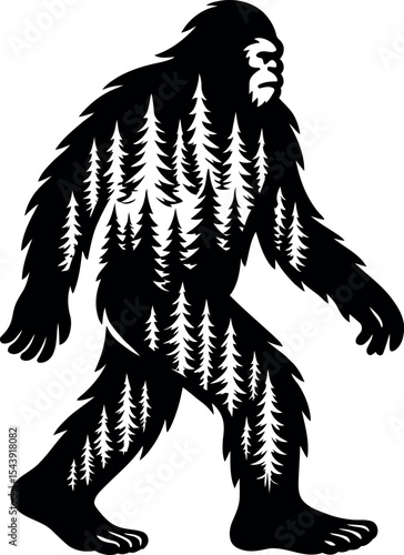 Bigfoot Silhouette with Forest Infill