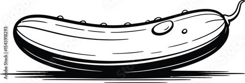 A single pickle with water droplets in black and white line drawing style