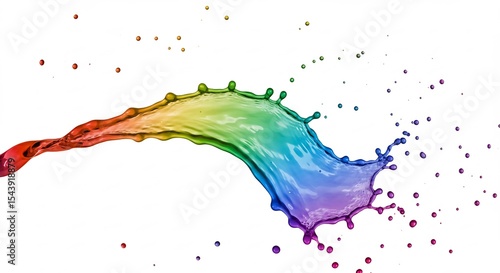 Regenbogenfarbener Farbspritz dynamisch elegant auf Weiss. AI Generated