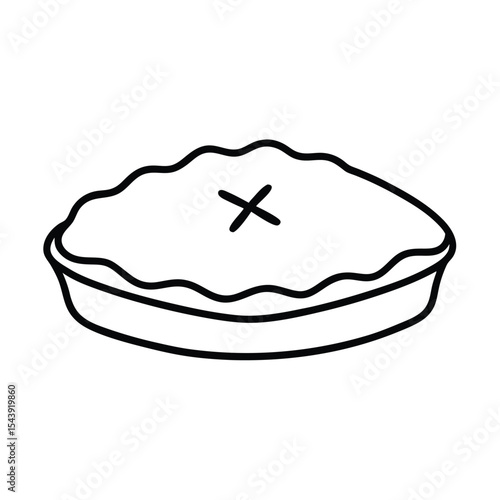 Meat pie with cross cut lid rendered in intricate fine line artwork Vector illustration