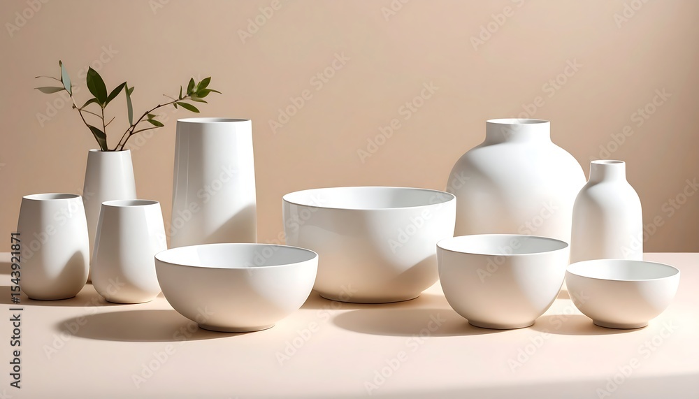 White ceramic bowls and vases. White ceramic bowls and vases.