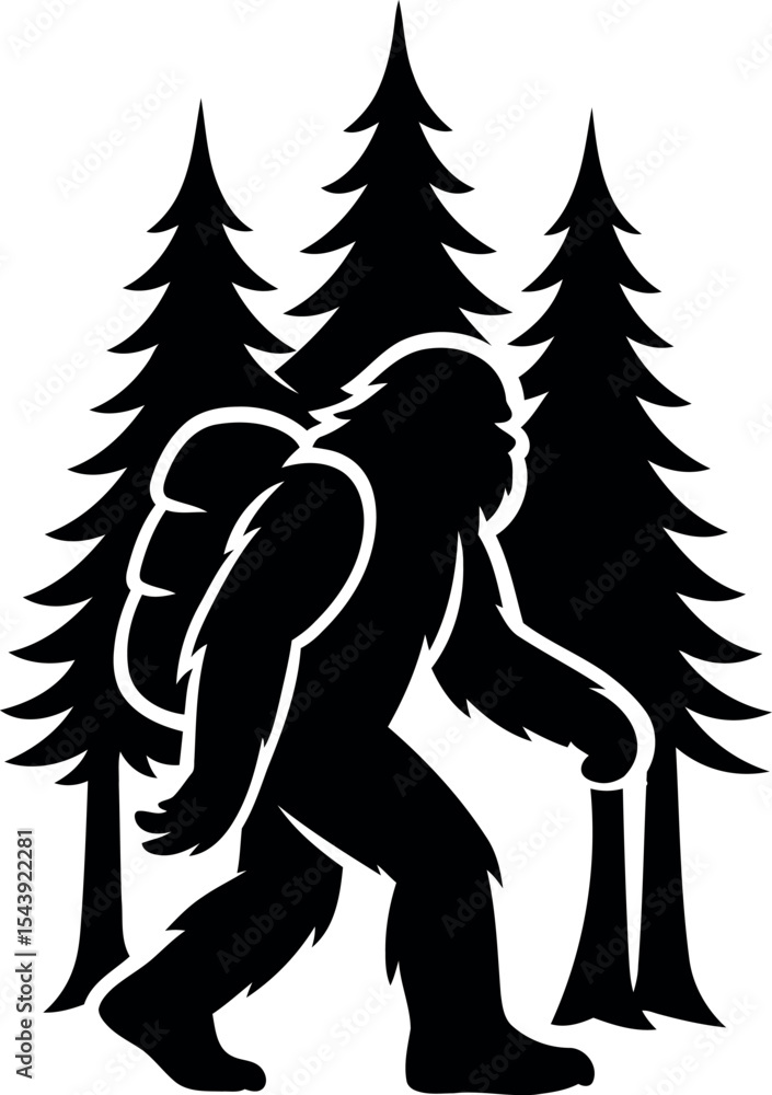 Fototapeta premium Bigfoot is hiking through tall trees
