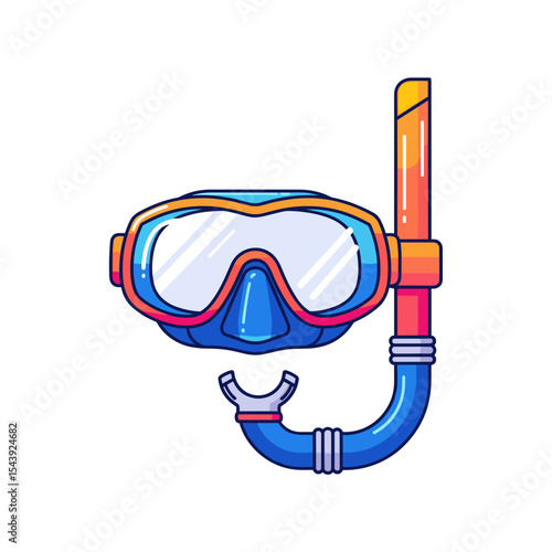 Snorkeling mask with snorkel in vibrant blue and orange colors  