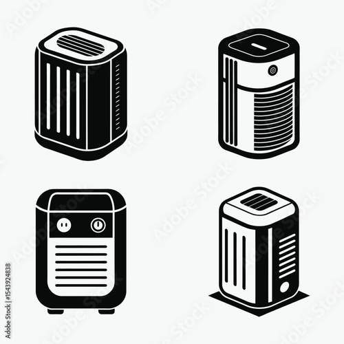 air purifier icon, line art vector, modern appliance silhouette, black and white illustration, clean air graphic