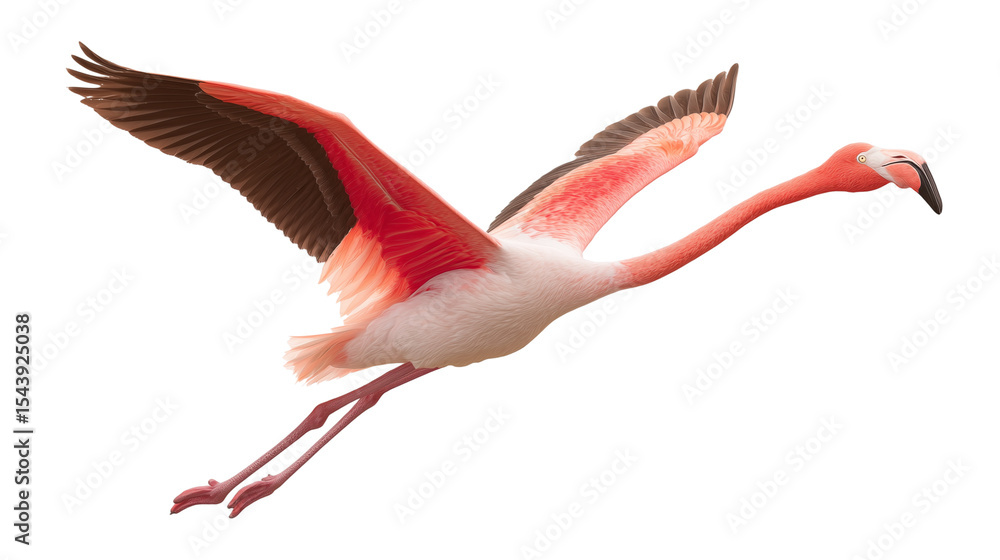 Fototapeta premium Flamingo in Flight with Elegant Pink Feathers on Transparent Background