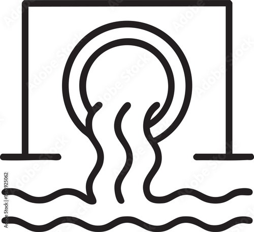 Simple Icon of Water Flowing from a Pipe into Water with a Square Frame Around the Pipe