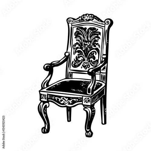 A vintage style illustration showing baroque chair