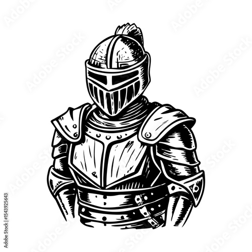 A vintage style illustration showing knight armour