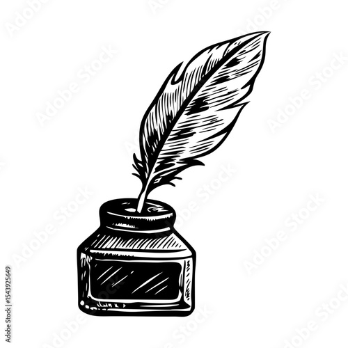 A vintage style illustration showing ink quill