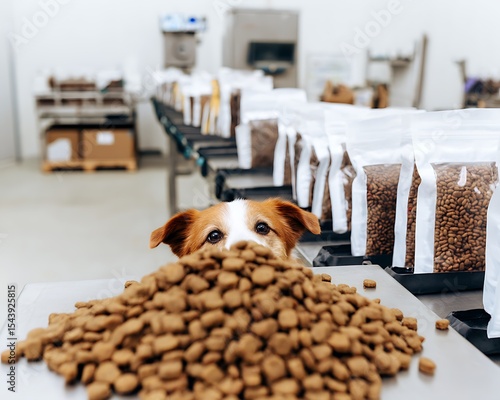 Dog peeking from dog food