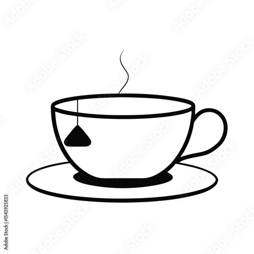 Tea cup with saucer and teabag in line style Vector illustration