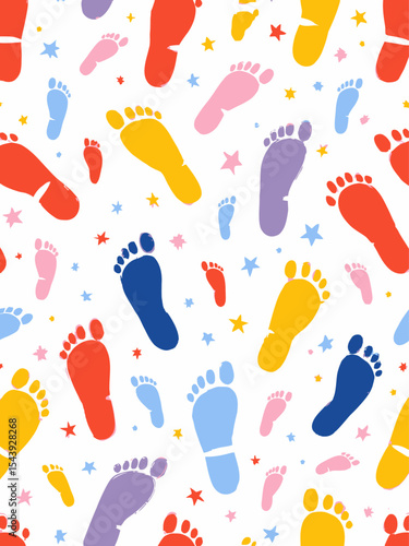 Colorful seamless pattern of shoe prints (footprints)