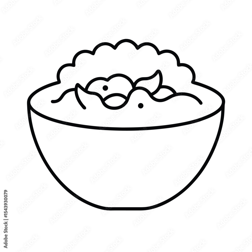Burrito bowl with beans and lettuce in line drawing Vector illustration Burrito bowl with beans and lettuce in line drawing Vector illustration