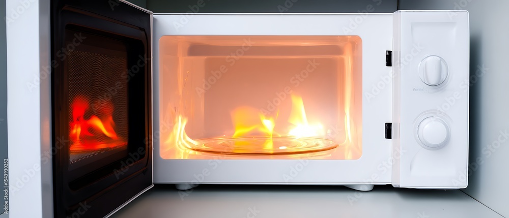 Fototapeta premium Microwave with simulated fire