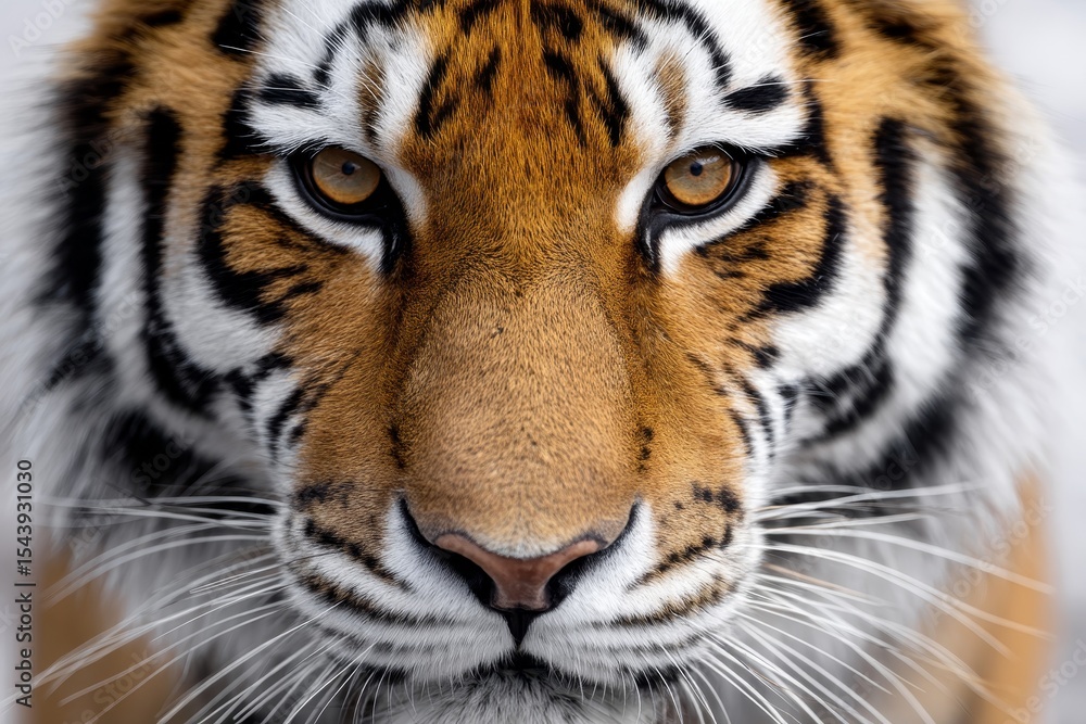 Naklejka premium Majestic Tiger Close Up: Wild Beauty - A close-up of a tiger's intense gaze, symbolizing power, wildness, beauty, grace, and strength