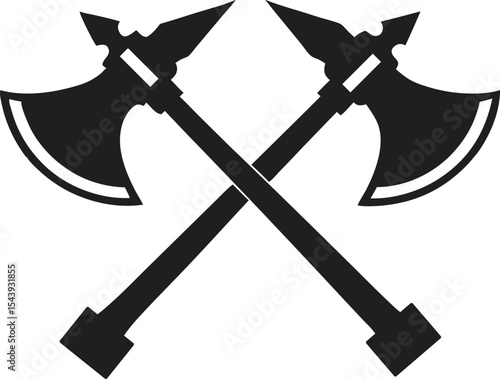 axes silhouette simple flat vector, two axe vector, Crossed axes silhouette