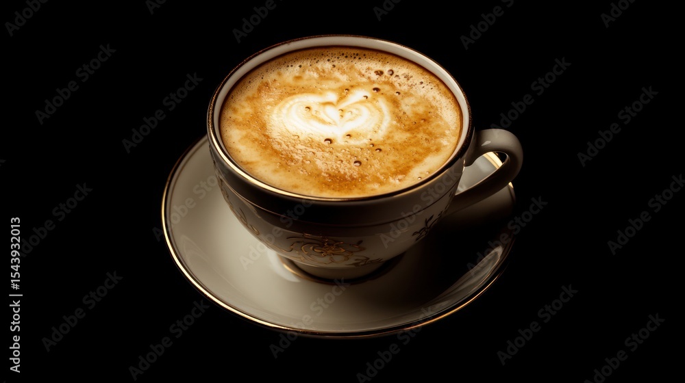 Obraz premium Aromatic Cappuccino: Heart-Shaped Latte Art in a Vintage Cup