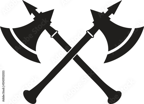 axes silhouette simple flat vector, two axe vector, Crossed axes silhouette