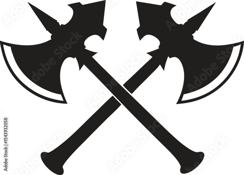 axes silhouette simple flat vector, two axe vector, Crossed axes silhouette