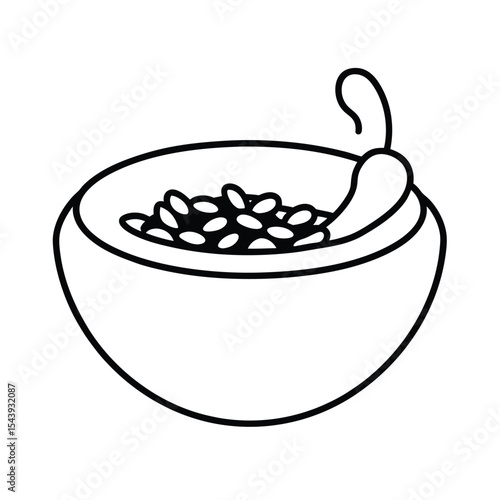 Chili con carne with beans in bowl line drawing Vector illustration