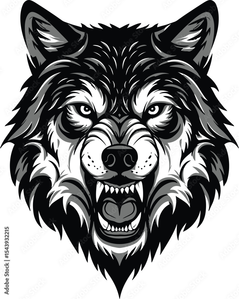Fototapeta premium Aggressive Wolf Head Illustration Vector Graphic Design
