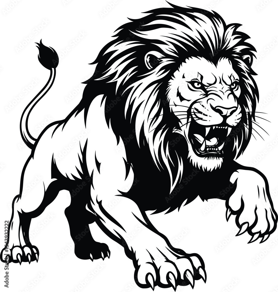 Obraz premium Majestic Lion Illustration Powerful Black and White Vector Art
