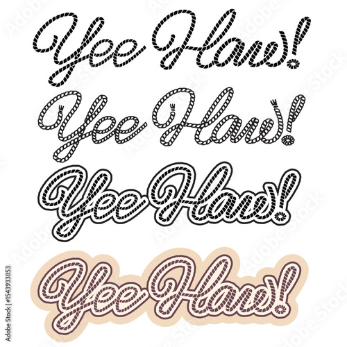 Yee haw text vector illustration isolated on white background for design. Cowboy lasso Rodeo lettering. Vector printable black graphic symbol for print.