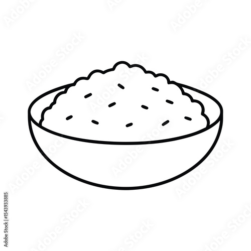 Dal and rice plate in traditional line drawing Vector illustration