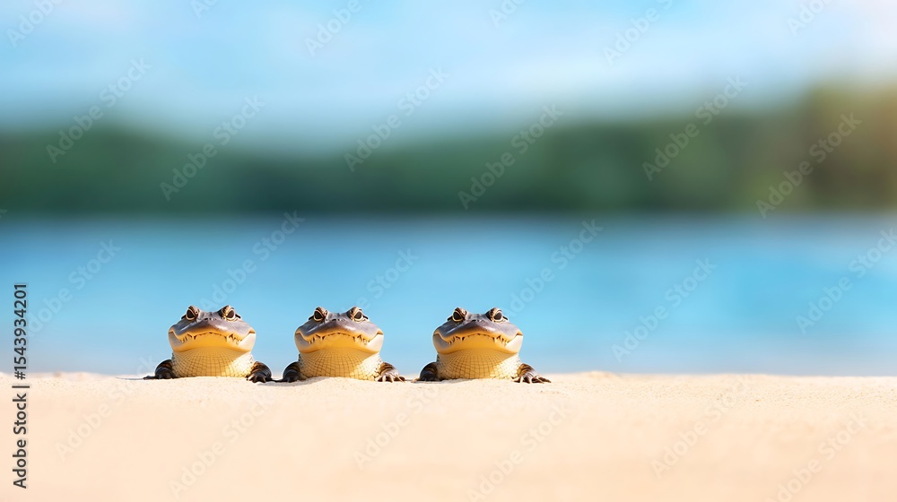 Three Cute Frogs On The Sand Near To The River Three Cute Frogs On The Sand Near To The River