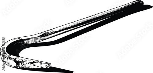 A black and white illustration of a crowbar with a shadow on a white background