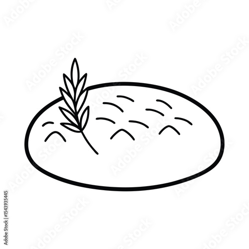 Focaccia bread with herbs in simple line drawing Vector illustration