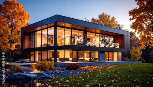 Wallpaper Mural Modern house with autumn landscape. (1) Torontodigital.ca