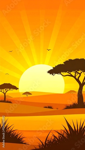 African Sunset Savanna Landscape.