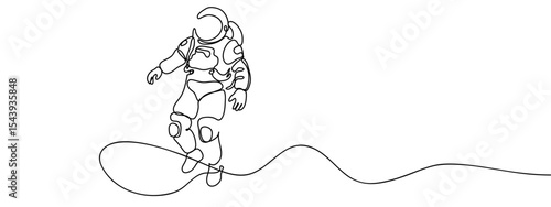 Continuous line, astronaut, spacesuit Simple art lines on transparent background, editable strokes.