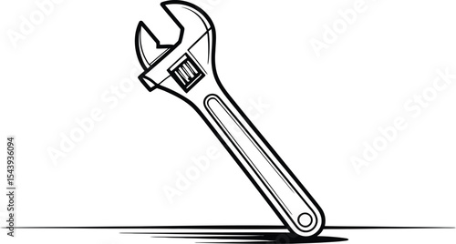 Illustration of an adjustable wrench tool on a light gray background space
