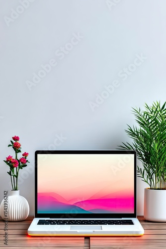 Floating Laptop Setup with Ambient Rim Lighting