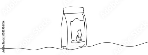 Continuous line, cat food bag Simple art lines on transparent background, editable strokes.