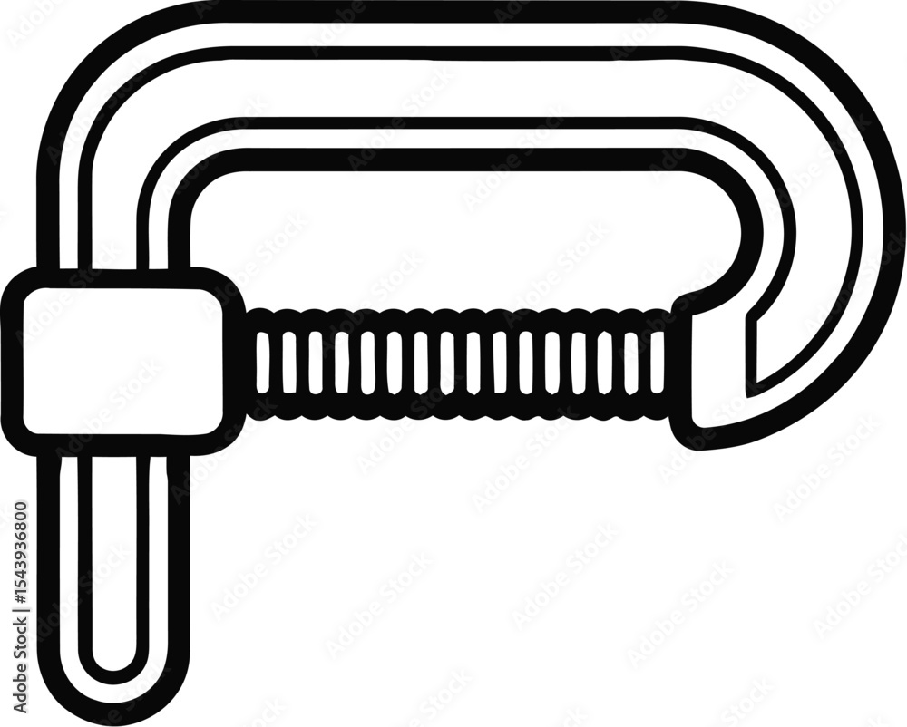 A detailed illustration of a gray metal c clamp on a plain background view A detailed illustration of a gray metal c clamp on a plain background view