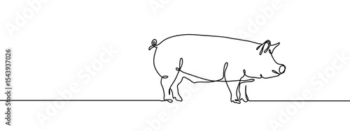 Continuous line, pig, pig farming industry Simple art lines on transparent background, editable strokes.